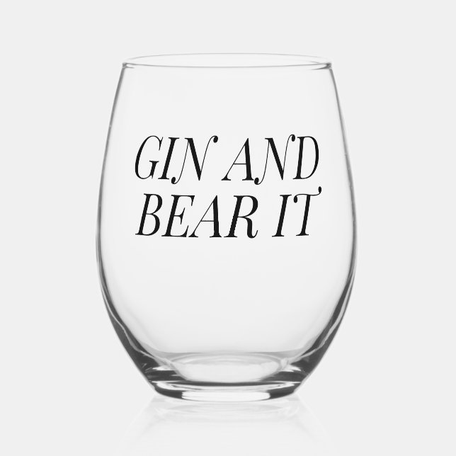 Gin and Bear | Funny Gin Lover Weinglas Ohne Stiel (Vorderseite)