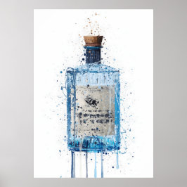 Gin Bottle Wall Art Print 'Blue Barrel' Poster