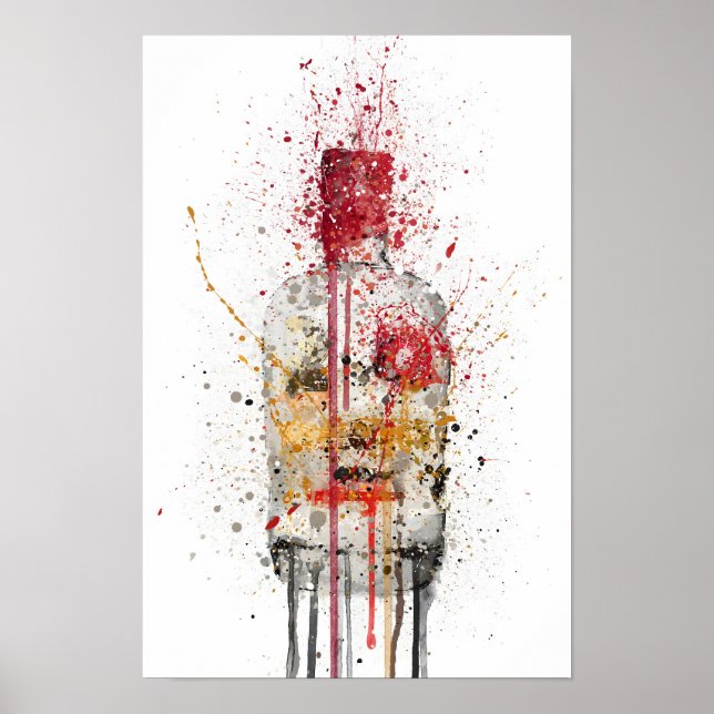 Gin Bottle Wall Art Print 'Crimson' Poster (Vorne)