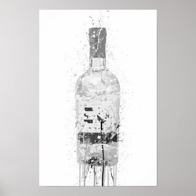 Gin Bottle Wall Art Print 'Grey Marble' Poster (Vorne)