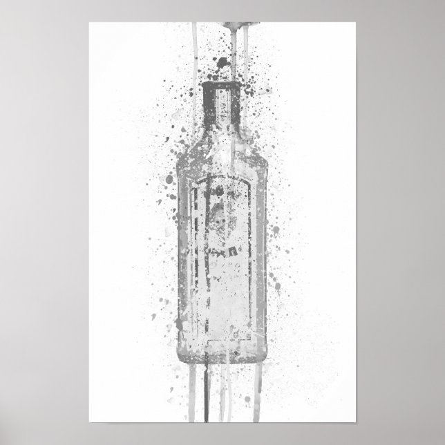 Gin Bottle Wall Art Print 'Ocean Blue' Grey  Poster (Vorne)