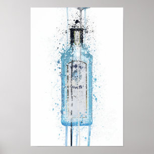 Gin Bottle Wall Art Print 'Ocean Blue' Poster