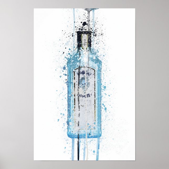 Gin Bottle Wall Art Print 'Ocean Blue' Poster (Vorne)