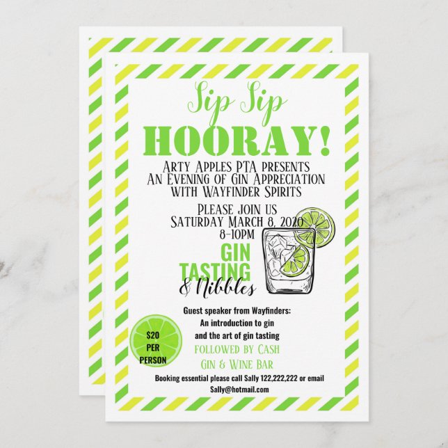 Gin Degustation Event Fundraiser gin und tonic Einladung (Vorne/Hinten)