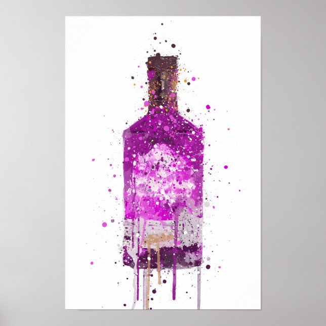 Gin-Flaschen-Wandkunst-Druck 'Magenta' Poster (Vorne)