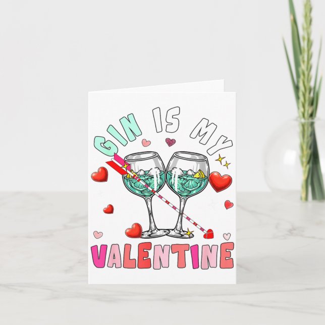 Gin ist mein Valentinstag Herzen passender Trinker Karte (Vorderseite)