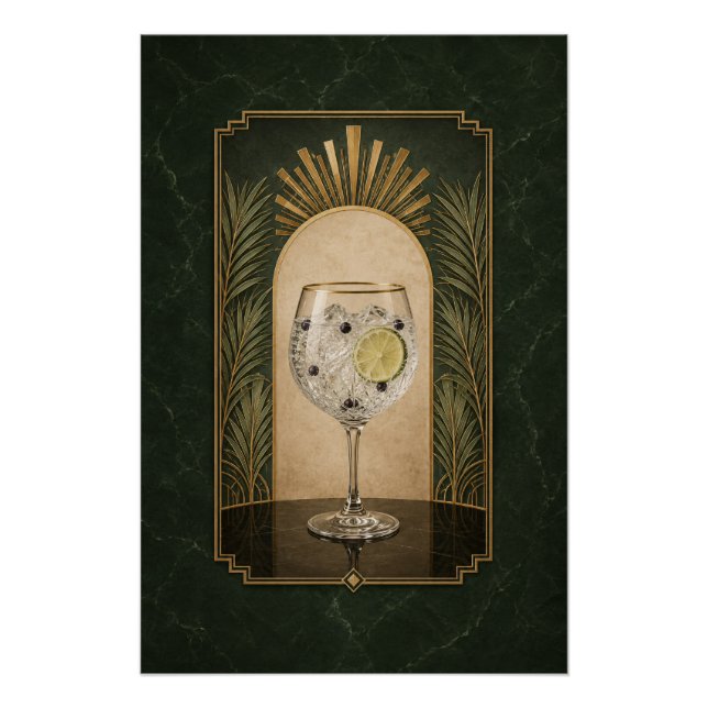 Gin & Tonic Art Deco Poster | Bar Kunst (Vorderseite)