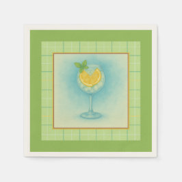 Gin & Tonic Cocktail Napkin – Mint Plaid Serviette