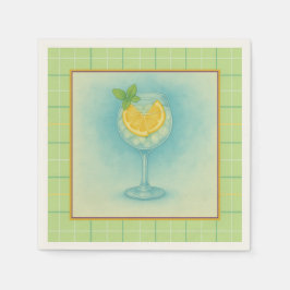 Gin & Tonic Cocktail Napkin - Minze Kariert Serviette