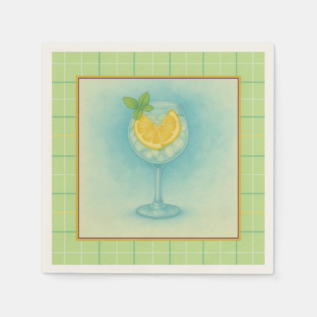 Gin & Tonic Cocktail Napkin - Minze Kariert Serviette (Vorderseite)