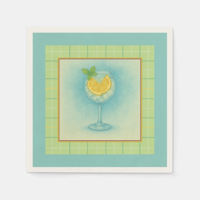 Gin & Tonic Cocktail Serviette – Minze Karo (Vorderseite)