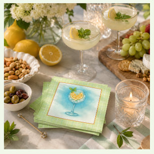 Gin & Tonic Cocktail – Zitronen-Minz-Aquarell Serviette