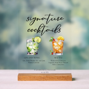 Gin & Tonic Mai Tai Hochzeit Signature-Cocktails Acrylschild