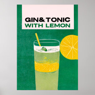 Gin Tonic mit Zitrone Green Retro Art Poster