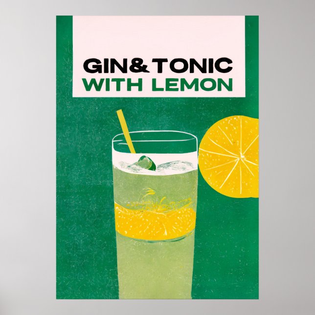 Gin Tonic mit Zitrone Green Retro Art Poster (Vorne)