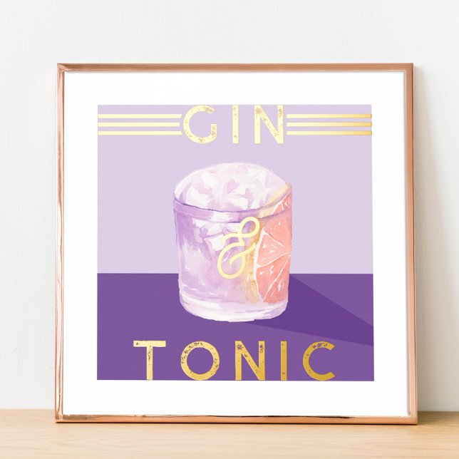 Gin & Tonic Retro Lila Cocktail Foliendrucke (Von Creator hochgeladen)