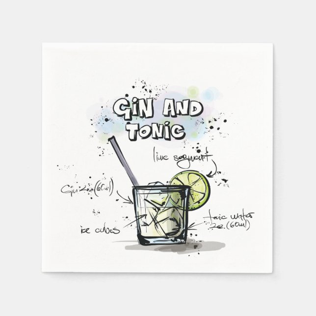 Gin und Tonic Drink Rezept Cocktail Napkin Serviette (Vorderseite)