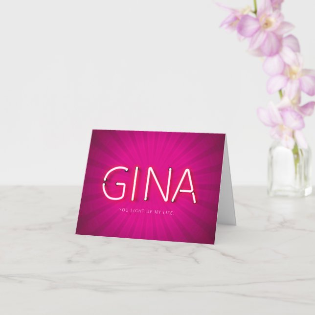 Gina Name in leuchtenden Neonleuchten Karte (Orchidee)
