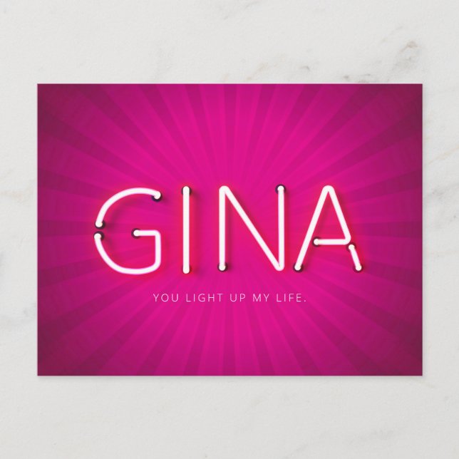 Gina Name in leuchtenden Neonleuchten Postkarte (Vorderseite)