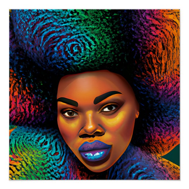 Gina Queen Rainbow Niedlich Black Melanin Afro Poster (Vorderseite)