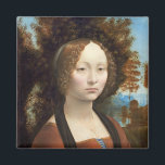 Ginevra de’ Benci, c. 1474-78 Magnet<br><div class="desc">Ginevra de' Benci,  c. 1474-78 (Öl auf Tafel)| von Leonardo da Vinci | Art Location: National Gallery of Art Washington DC| Italian Artist | Image Collection number: XOS741921</div>