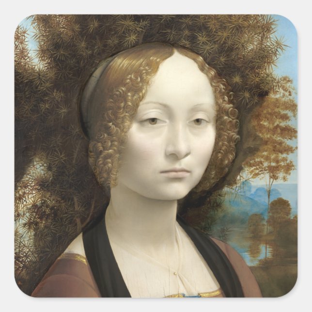 Ginevra de' Benci Leonardo da Vinci Quadratischer Aufkleber (Vorderseite)