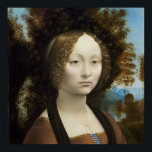 Ginevra de' Benci von Leonardo da Vinci - Poster<br><div class="desc">Dieses Gemälde ist in der National Gallery of Art ausgestellt und ist das einzige Gemälde Leonardos, das auf dem amerikanischen Kontinent ausgestellt ist. Es zeigt den 16- oder 17-jährigen Ginevra de Benci. Sie trägt ein braunes Kleid mit blauen Schnürsenkeln und goldenen Kanten, und einen schwarzen Schal. Unter dem Kleid trägt...</div>
