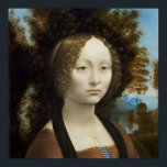 Ginevra de' Benci von Leonardo da Vinci - Poster<br><div class="desc">Dieses Gemälde ist in der National Gallery of Art ausgestellt und ist das einzige Gemälde Leonardos, das auf dem amerikanischen Kontinent ausgestellt ist. Es zeigt den 16- oder 17-jährigen Ginevra de Benci. Sie trägt ein braunes Kleid mit blauen Schnürsenkeln und goldenen Kanten, und einen schwarzen Schal. Unter dem Kleid trägt...</div>