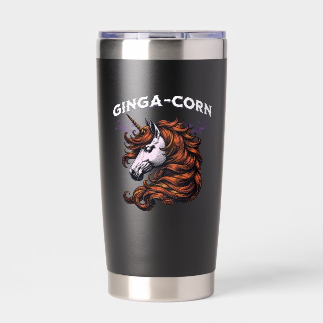 Ginga-Corn Funny Ginger Unicorn Design Thermobecher (Vorderseite)
