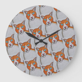 Ginger and white Cat Wall Clock Große Wanduhr