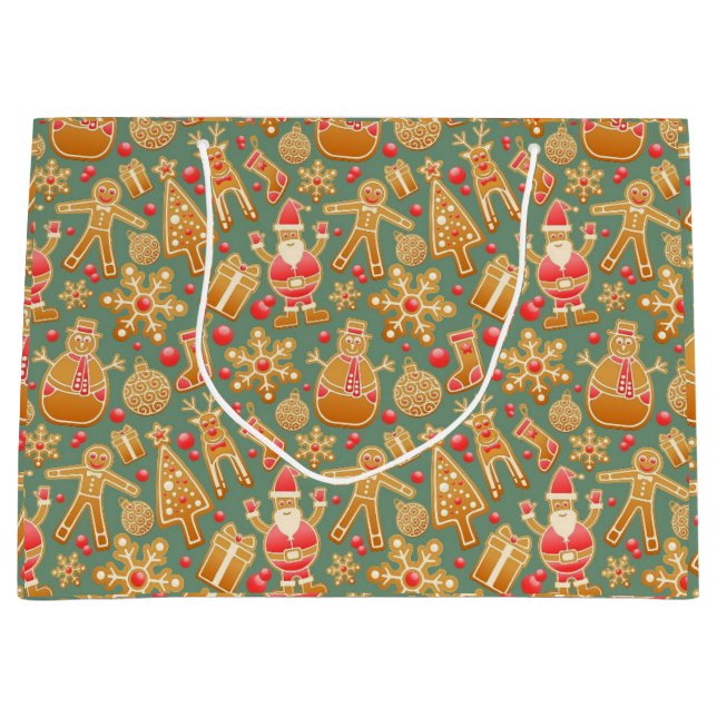 Ginger Bread Man Pattern National Gingerbrett Day Große Geschenktüte (Vorderseite)