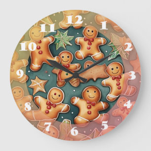 Ginger breadman Christmas Pattern Große Wanduhr