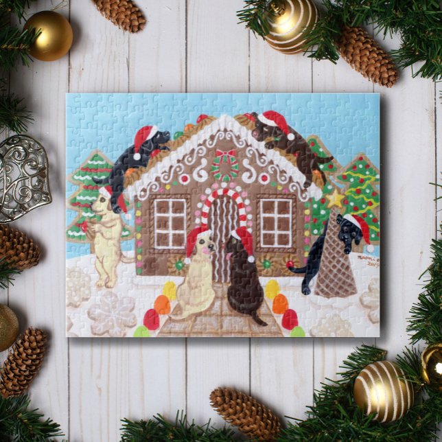 Ginger Broad House Labradors Painting Puzzle (Ginger Bread Labradors Christmas Jigsaw Puzzle.)
