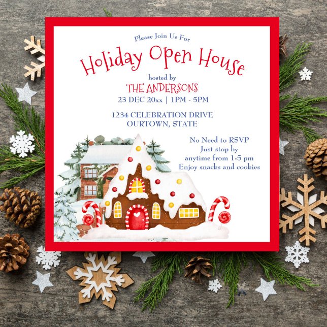 Ginger Brothaus Ferienhaus Einladung (Ginger bread house holiday open house party editable template invitation digital download)