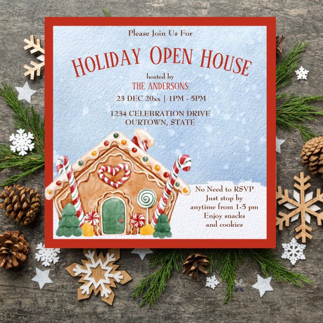 Ginger Brothaus Ferienhaus Einladung (Ginger bread house Christmas holiday open house editable template invitation digital download)