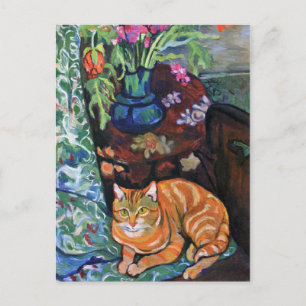 Ginger Cat and Bouquet of Blume von Valadon Postkarte