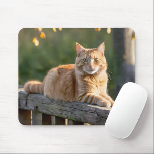 Ginger Cat auf einem rustikalen Zaun Mousepad