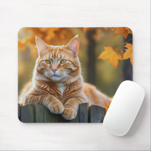 Ginger Cat auf Rustikaler Zaun Mousepad