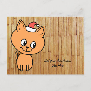 Ginger Cat Cartoon auf Bild von Holz. Eigener Text Feiertagspostkarte
