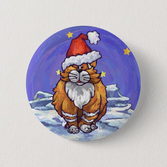 Ginger Cat Christmas Button (Vorderseite)