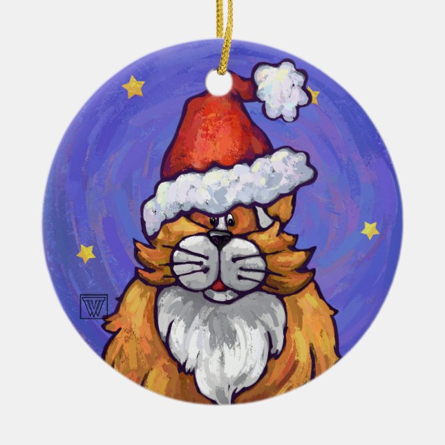Ginger Cat Christmas Keramik Ornament (Vorne)