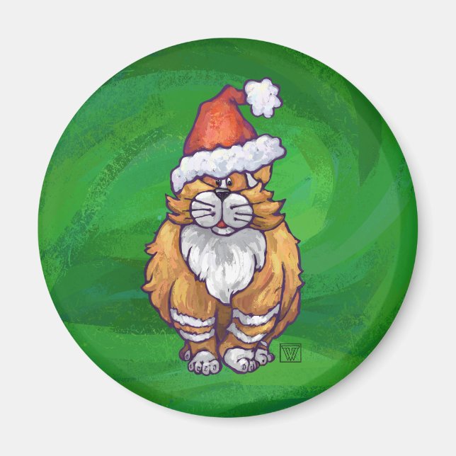 Ginger Cat Christmas on Green Magnet (Vorne)