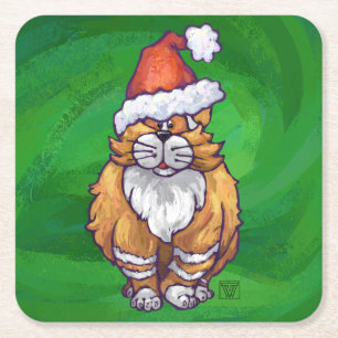 Ginger Cat Christmas on Green Rechteckiger Pappuntersetzer