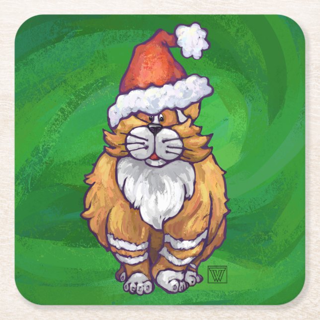Ginger Cat Christmas on Green Rechteckiger Pappuntersetzer (Vorderseite)