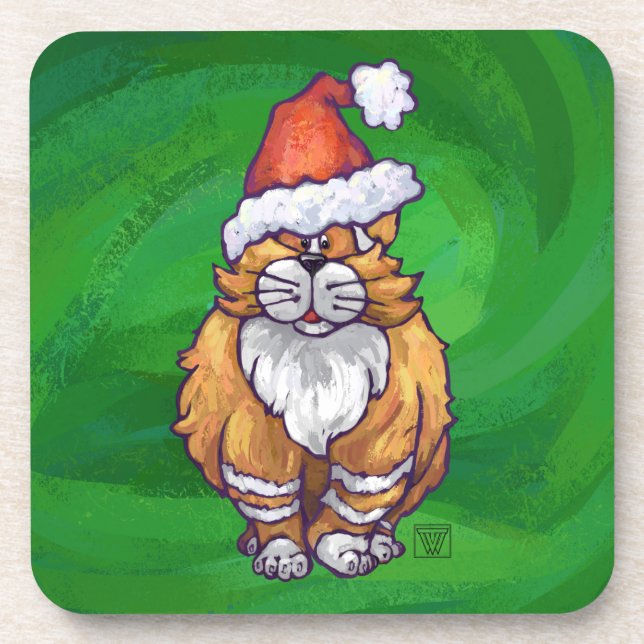 Ginger Cat Christmas on Green Untersetzer (Vorderseite)