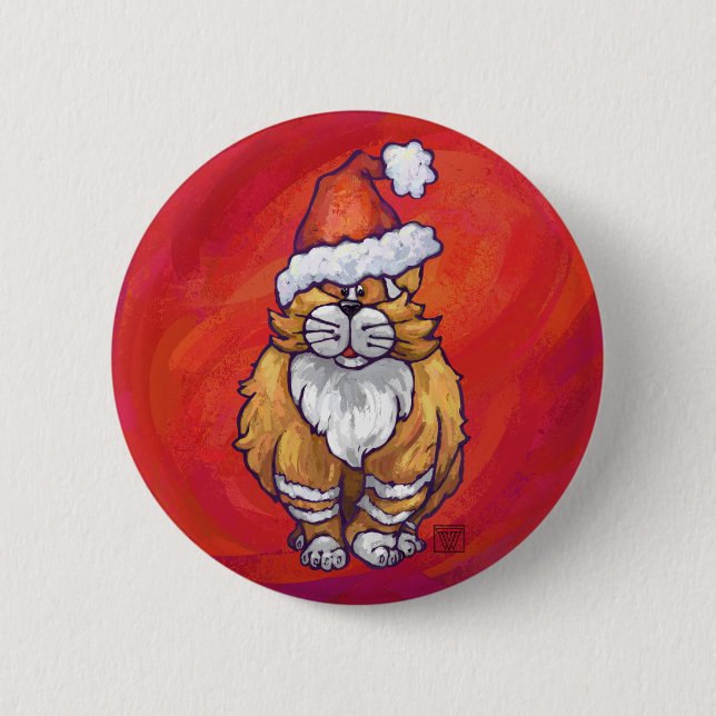 Ginger Cat Christmas On Red Button (Vorderseite)