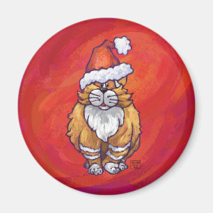 Ginger Cat Christmas On Red Magnet