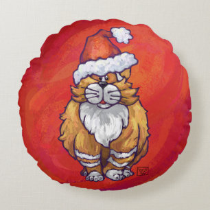 Ginger Cat Christmas On Red Rundes Kissen