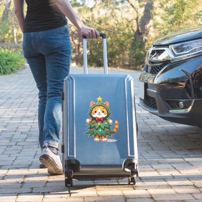 Ginger Cat Christmas Tree Cute Xmas 3 Aufkleber (Koffer Insitu)