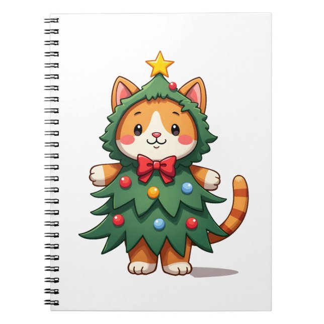 Ginger Cat Christmas Tree Cute Xmas 3 Notizblock (Vorderseite)